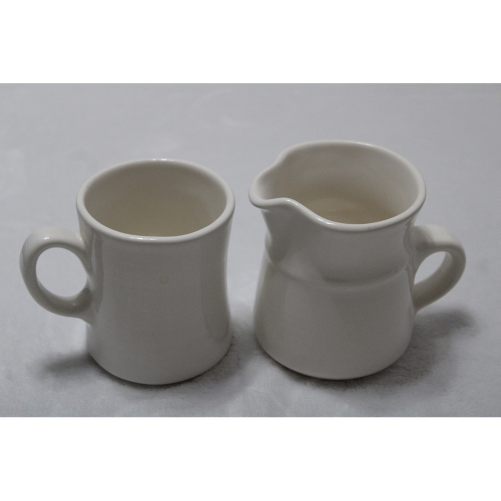 Vintage Cream Ceramic Creamer and Mug Set Heavy Diner Style Farmhouse White